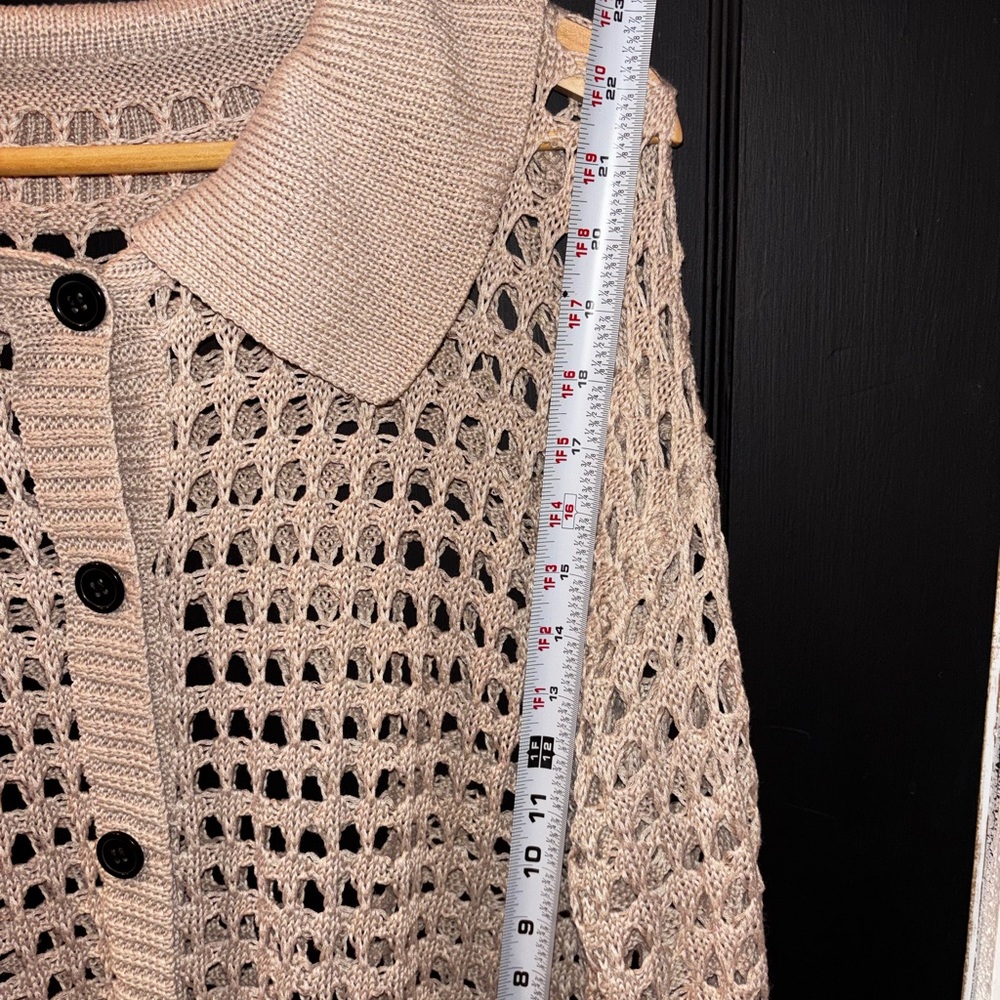 Open-Knit Crochet Beige Button Down Cardigan Sweater Size XXL - Picture 6 of 6